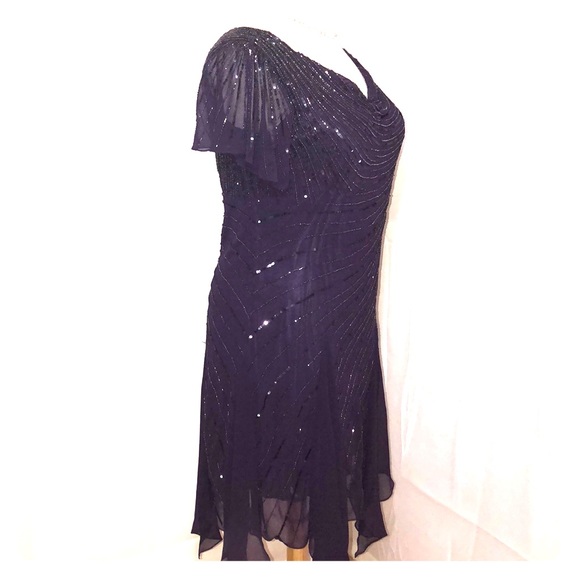 J Kara Chiffon Beaded Handkerchief Dress. NWOT - Picture 3 of 8